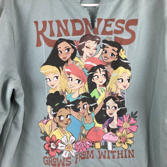 Disney Princess Crewneck Sweatshirt Womens Sz L Light Green Kindness Message - Picture 3 of 5